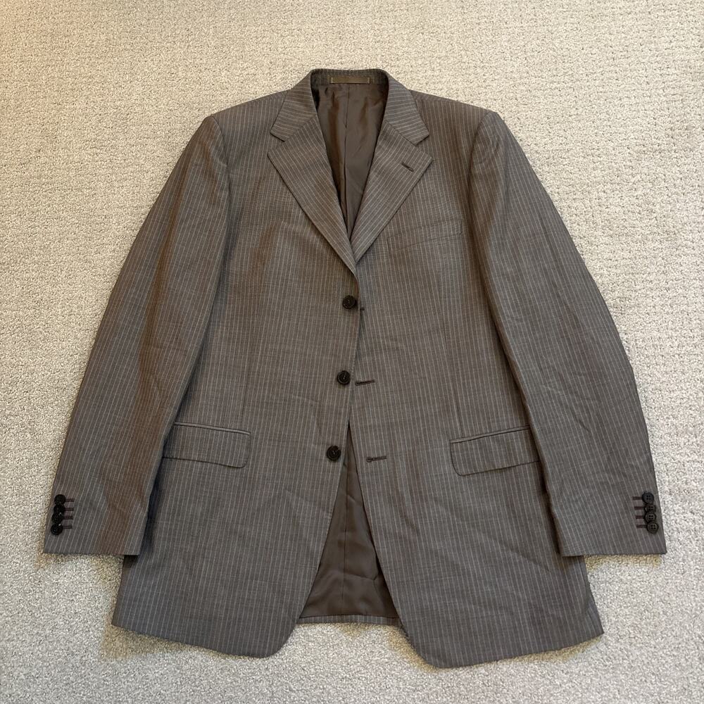 Zegna Wool Silk Blazer Suit Jacket Mens Sz 52L Italy Striped Brown Sport Formal